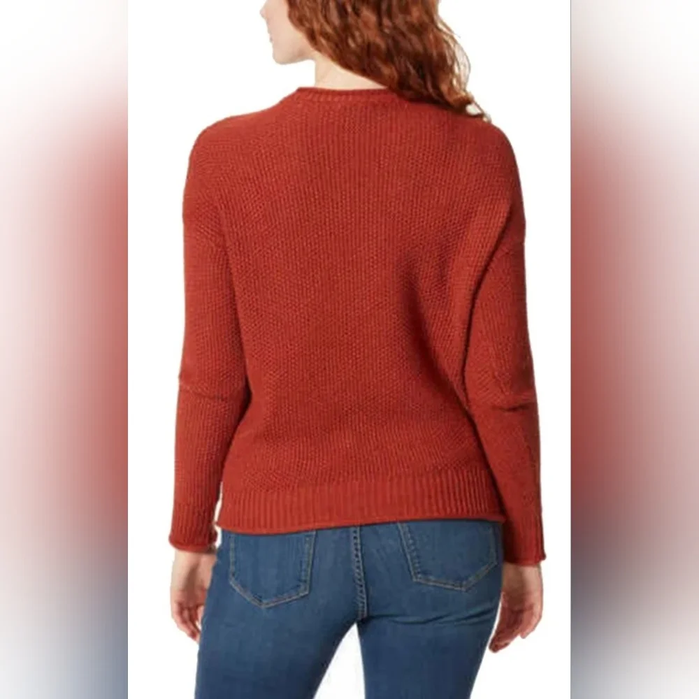 Jessica Simpson Rust Color Crew Neck Sweater Ribbed Knit - Picture 3 of 5